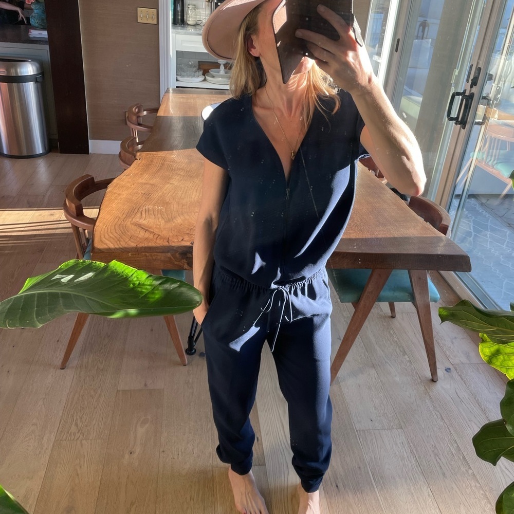 Vince Navy Blue Women's jogger short sleeve Jumpsuit - Picture 4 of 5